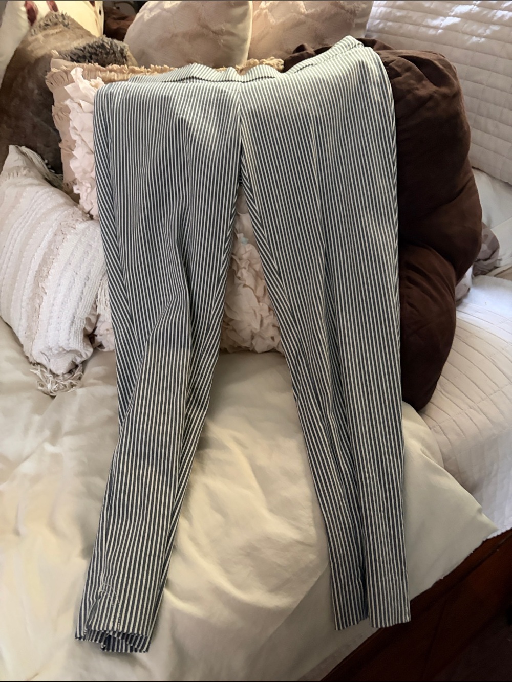 Anne Klein Navy and White Striped Capris